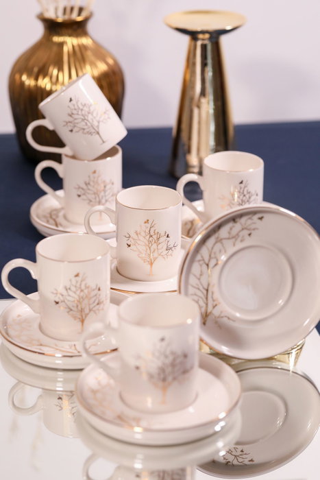 Hermia Hayat Ağacı Juego de tazas de café Blanco y dorado Hermia Hayat Ağacı Juego de tazas de café Blanco y dorado